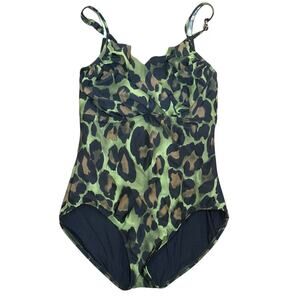 Magicsuit Size 10 One Piece Swimsuit Green Animal Print Tummy‎ Control Ruched